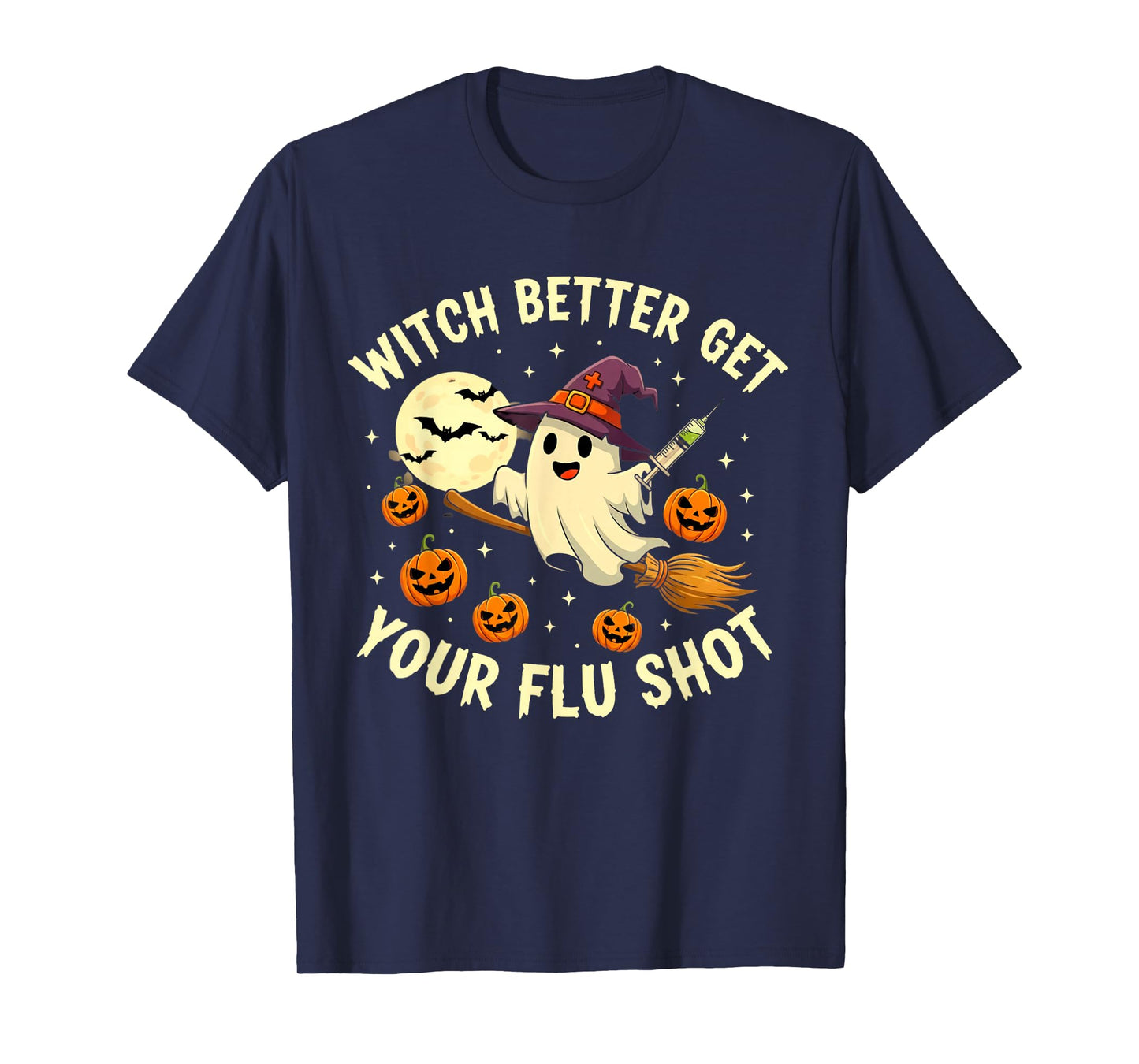 Halloween Witch Ghost Flu Shot Funny Nurse Vaccination Spook T-Shirt
