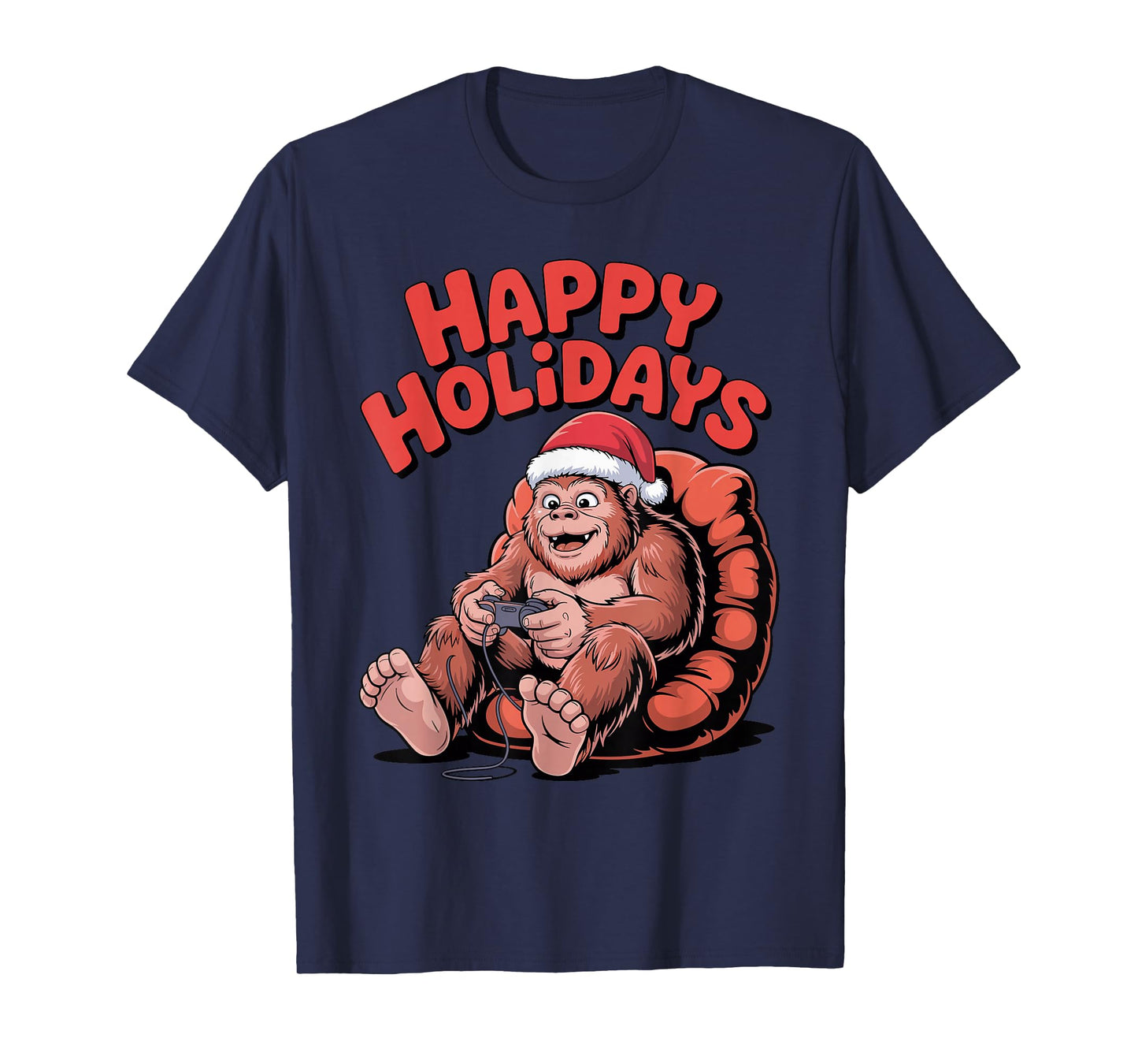 Bigfoot Gaming Christmas Funny Sasquatch Video Gamer Holiday T-Shirt