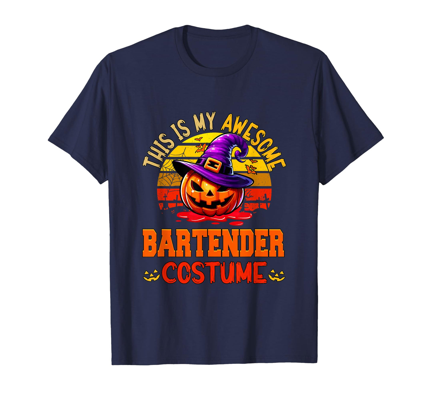Vintage My Awesome Bartender Costume Witch Carved Pumpkin T-Shirt