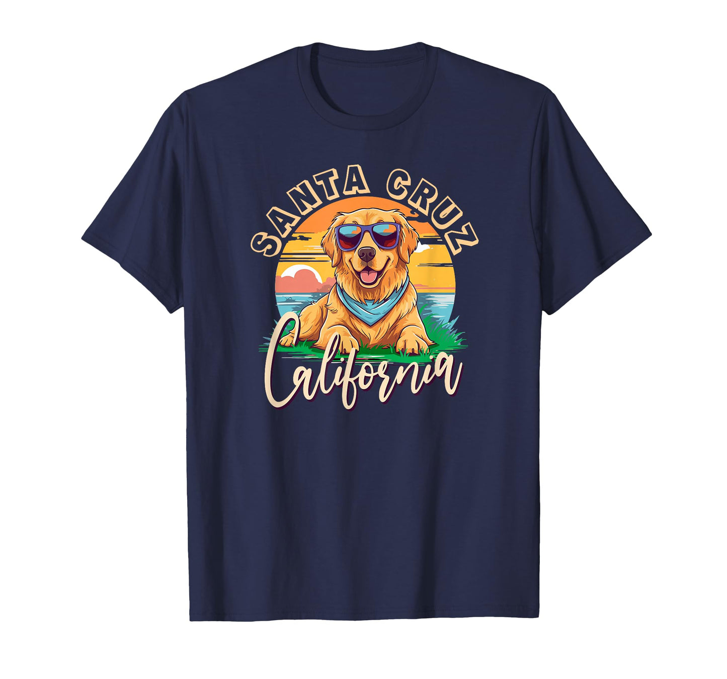 Retro Santa Cruz California Beach Golden Retriever Dog Breed T-Shirt
