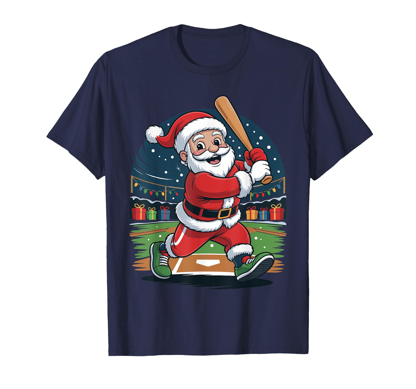Santa Playing Baseball Funny Holiday Christmas Xmas Pajama T-Shirt