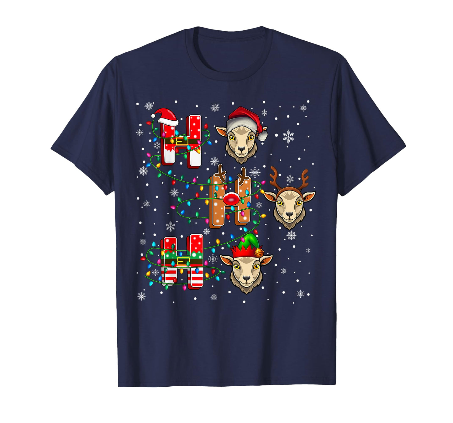 Ho Ho Ho Santa Reindeer Hat Elf Goat Animal Christmas T-Shirt