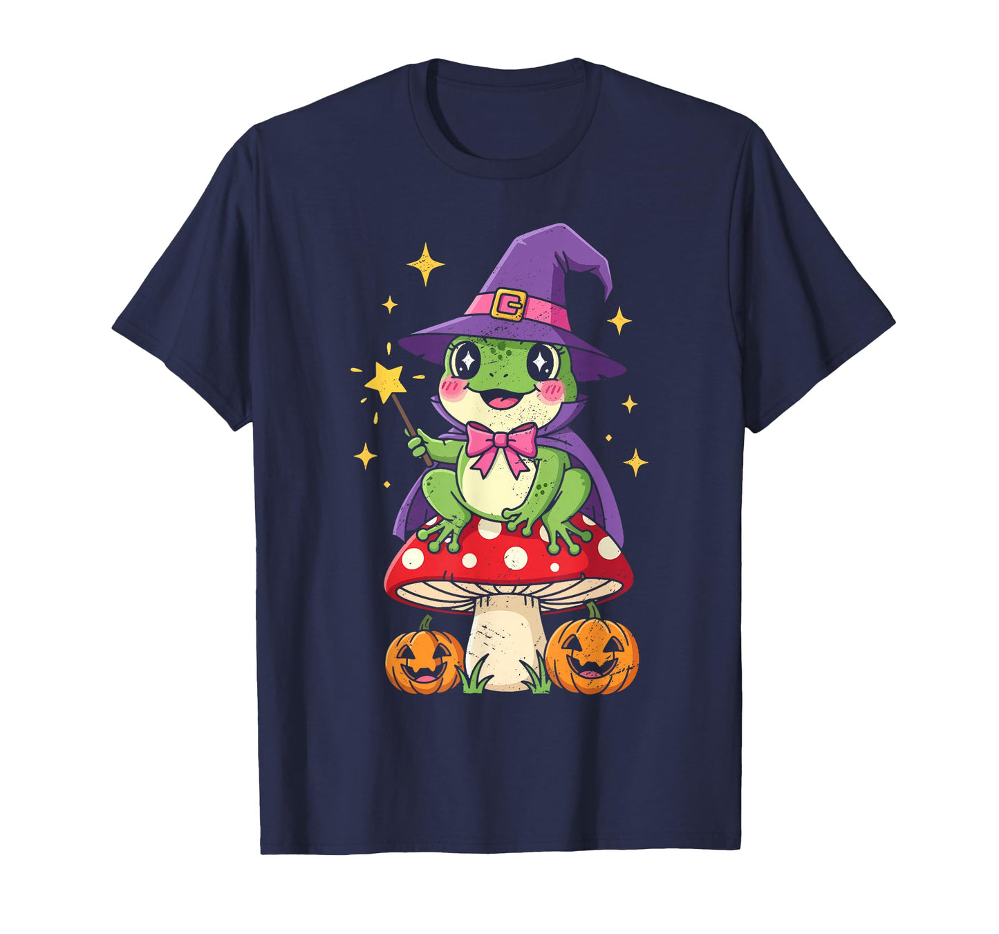 Halloween Cute Witch Frog On Mushroom Pumpkin T-Shirt