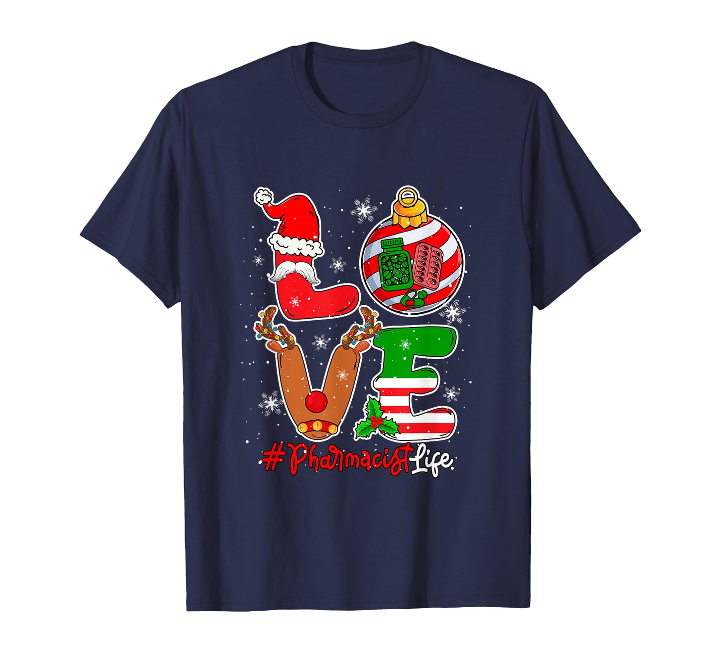 Love Pharmacist Christmas Santa Reindeer Costume Job Team T-Shirt