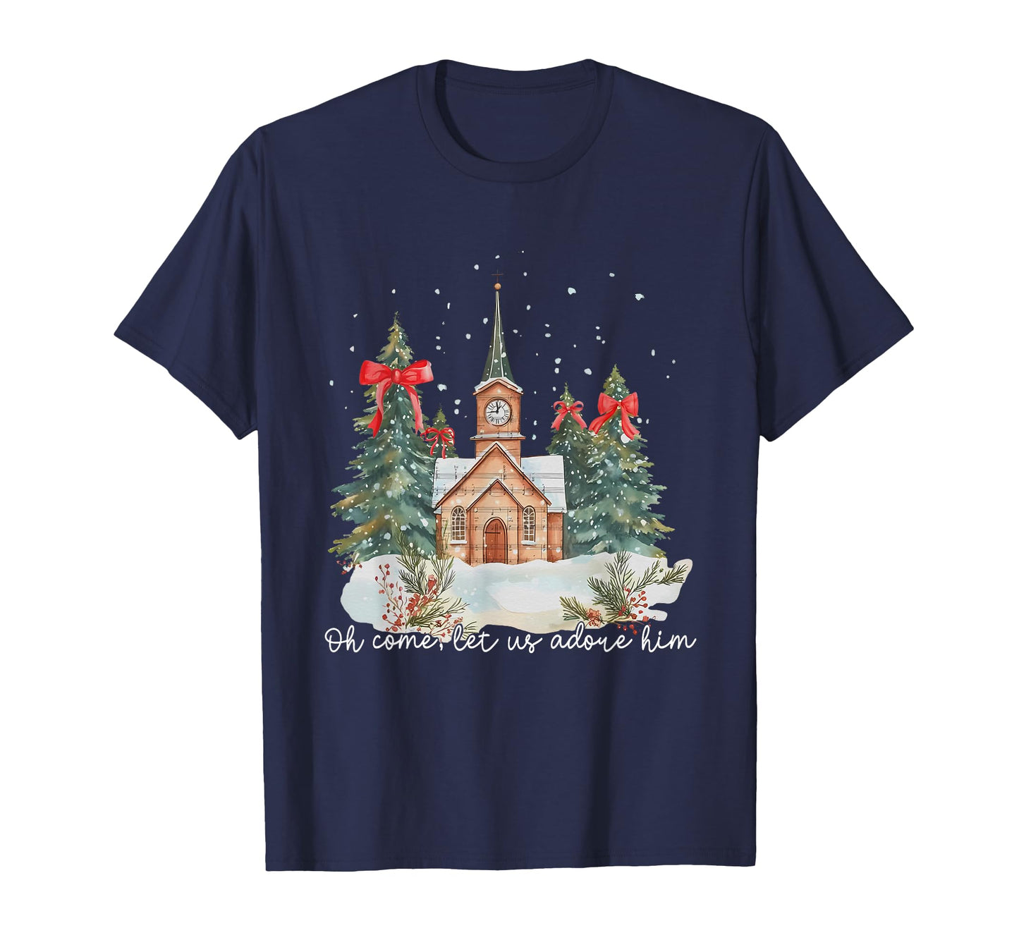Vintage Oh Come Let Us Adore Him Coquette Xmas Pine Tree T-Shirt