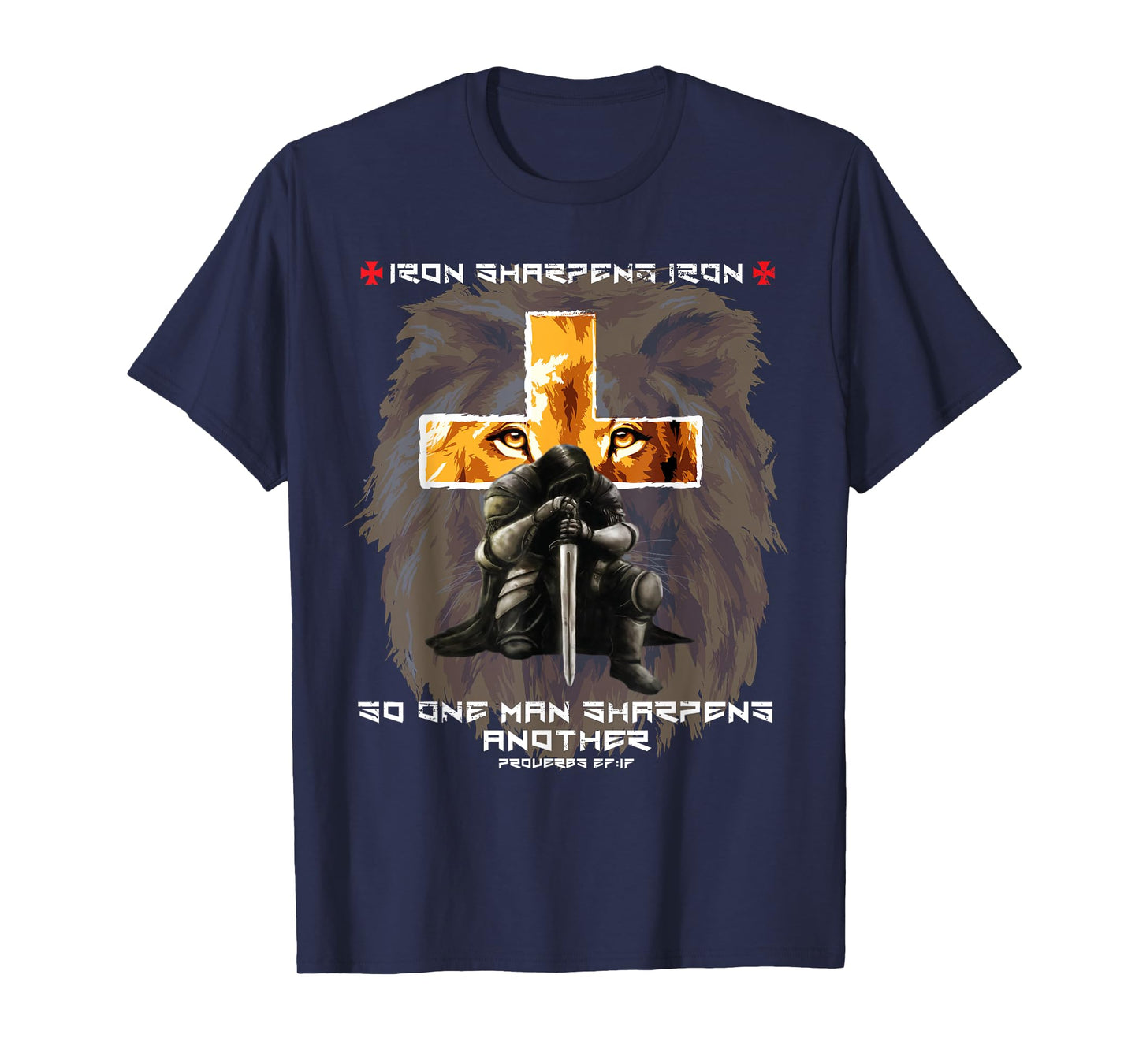 Iron Sharpens Iron Christian Scripture Crosses Lion Graphic T-Shirt