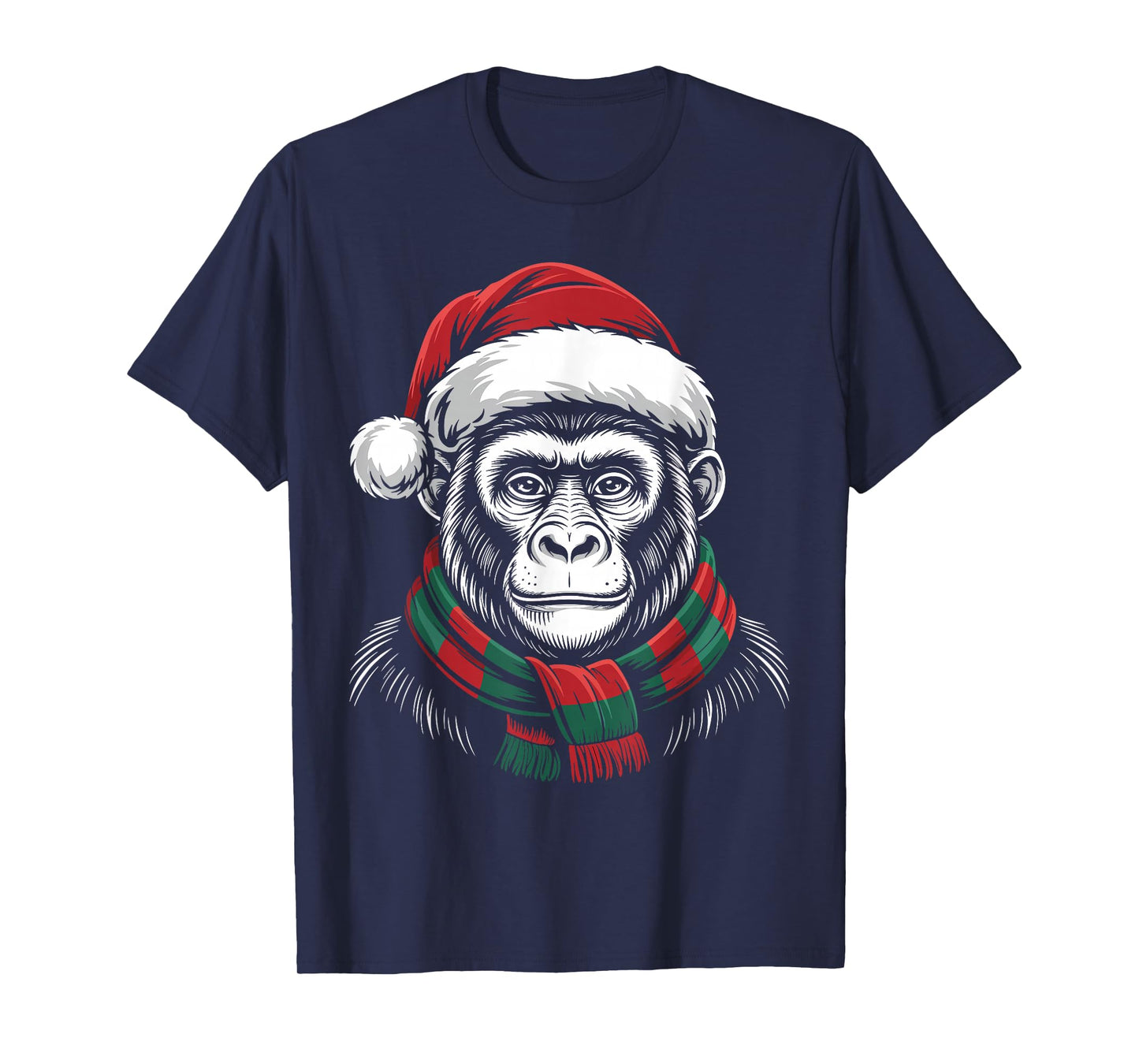 Gorilla Xmas Santa Hat Scarf Christmas Costume T-Shirt