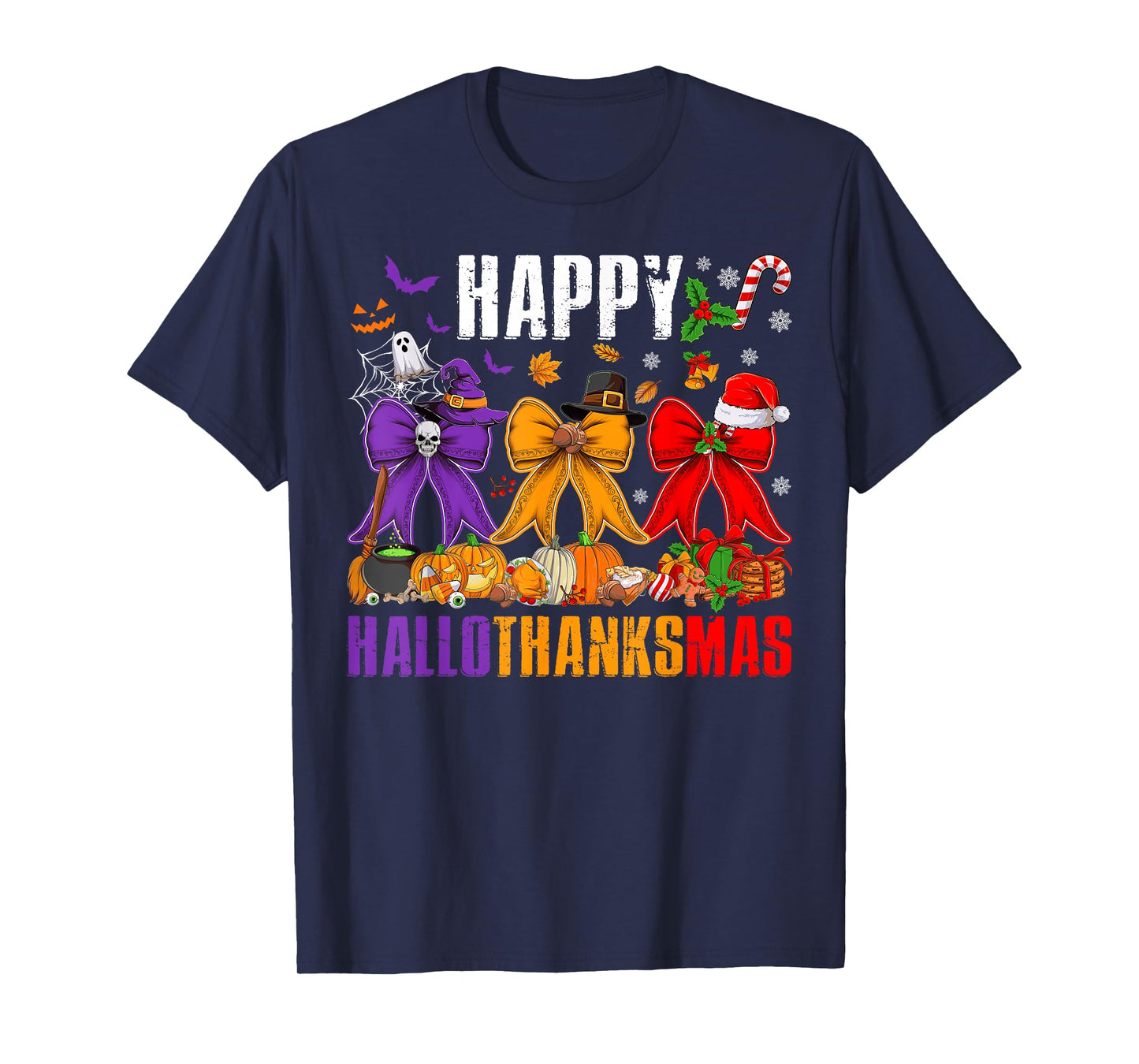 Happy Hallothanksmas Coquette Bows Halloween Thanksgiving T-Shirt