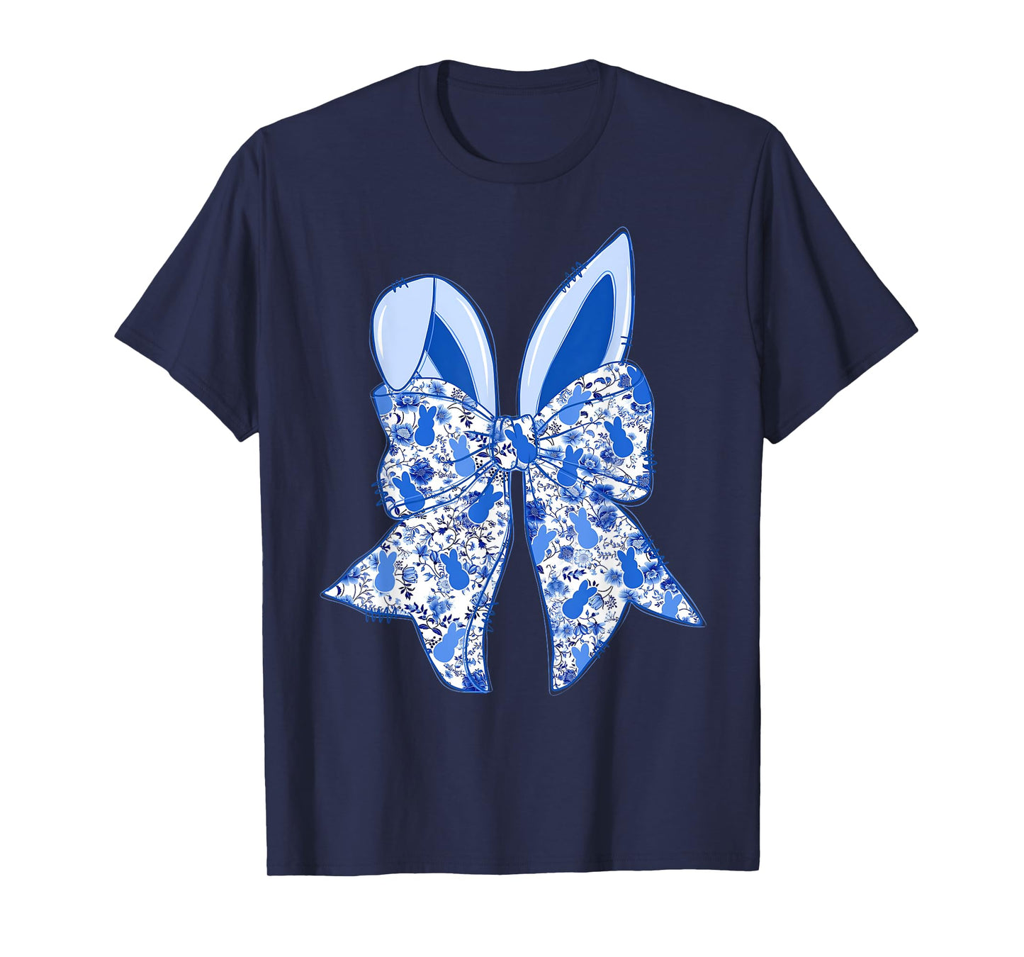 Chinoiserie Bunny Rabbit Vintage Blue And White Happy Easter T-Shirt