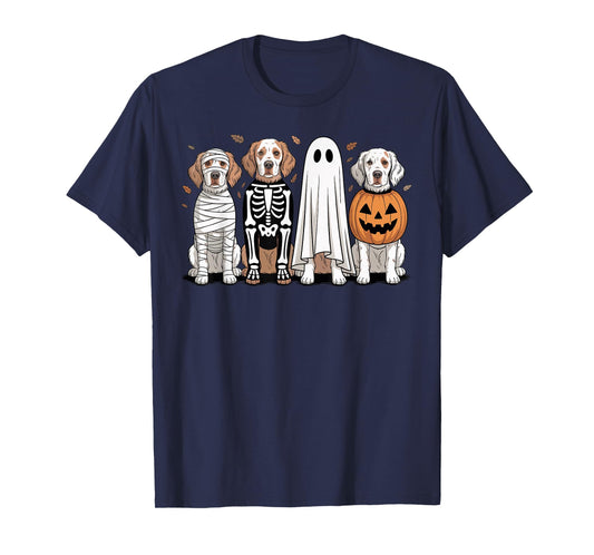 Spooky Ghost English Setter Pumpkin Halloween Dog Skeleton T-Shirt