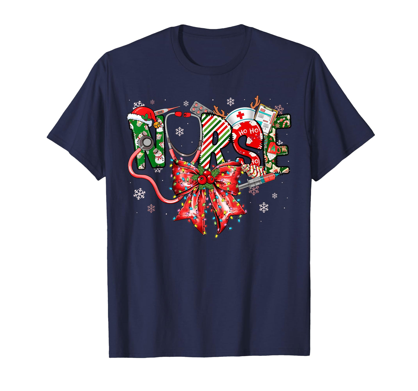 Nurse Coquette Bow Christmas Stethoscope Pajamas Holiday T-Shirt