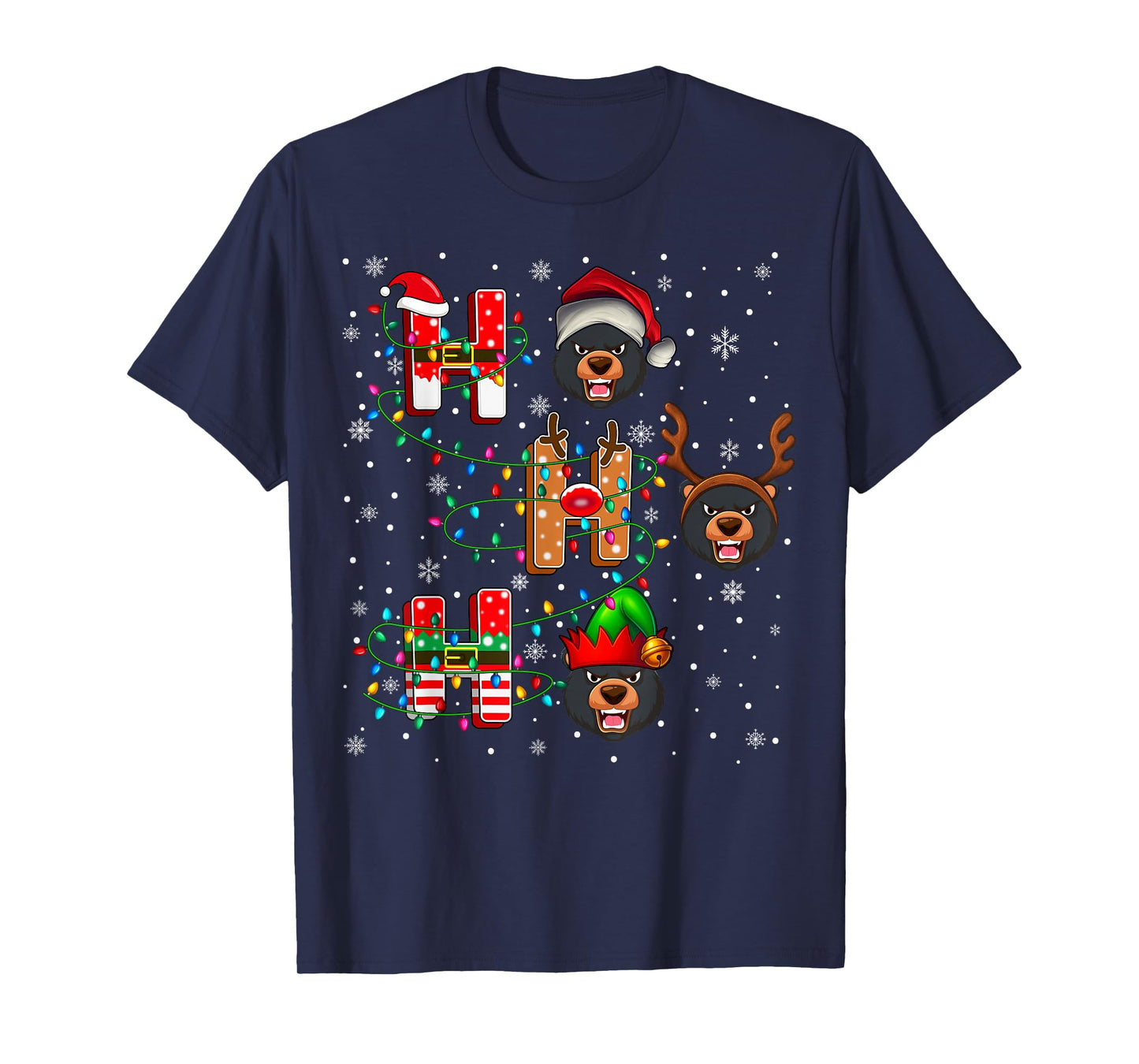 Ho Ho Ho Santa Reindeer Hat Elf Black Bear Animal Christmas T-Shirt