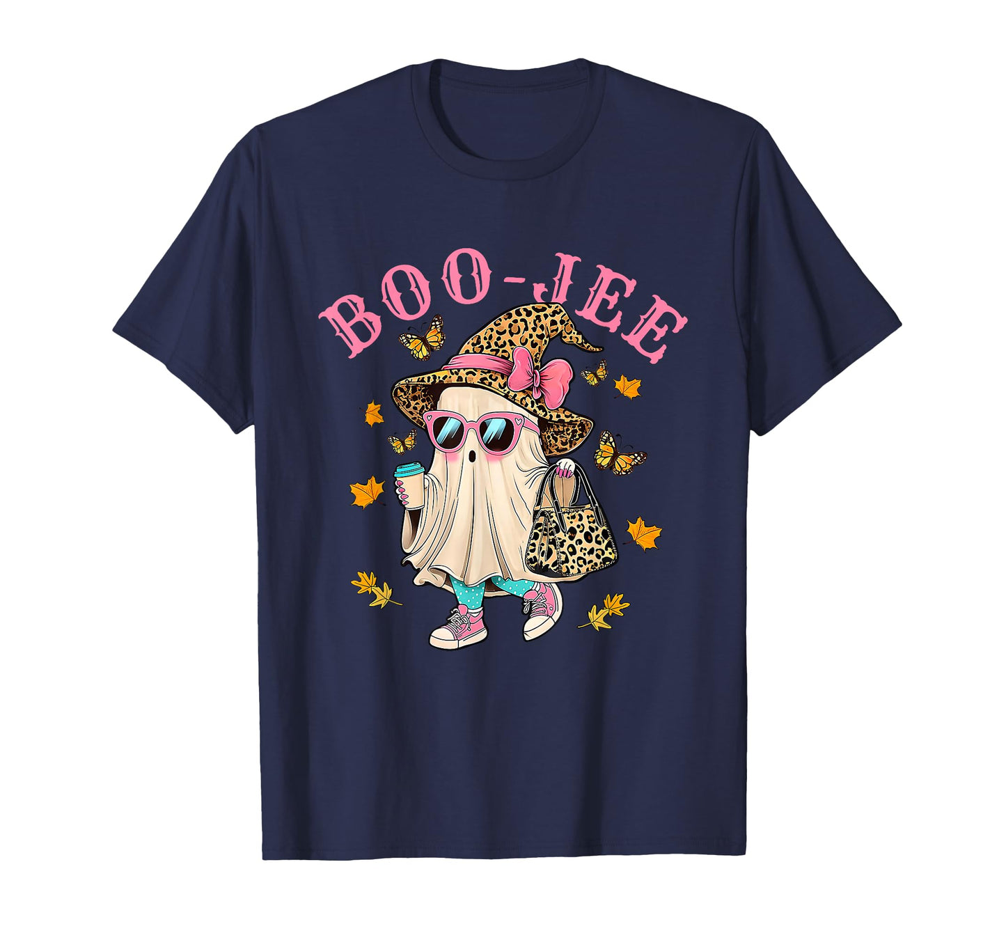 Coquette Leopard Ghost Coffee Boo-JEE Halloween Boujee Fall T-Shirt