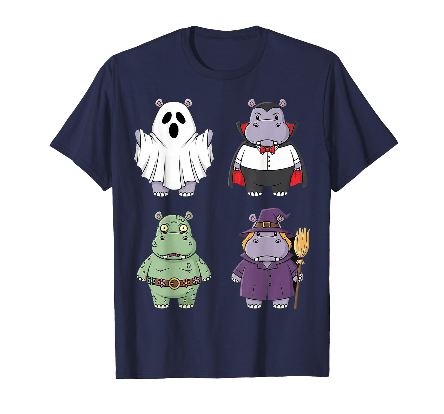 Funny Hippo Ghost Witch Zombie Halloween Costume Boys Girls T-Shirt