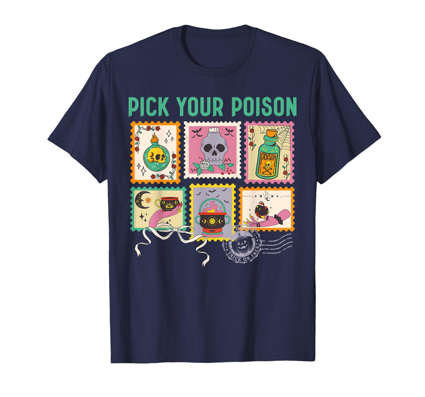 Pick Your Poison Vintage Spooky Season Halloween Stamps T-Shirt