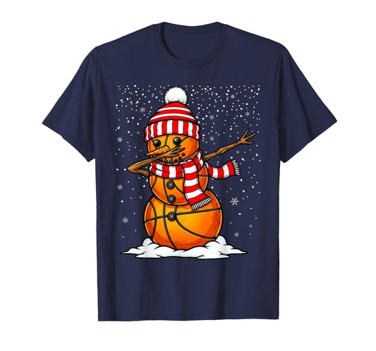 Dabbing Snowman Basketball Ball Christmas Santa Boys Dab T-Shirt