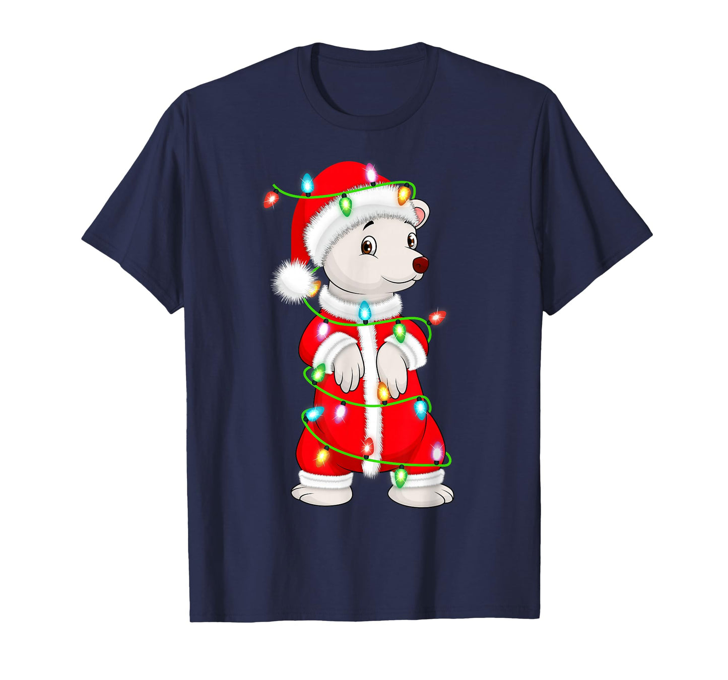 Polar Bear Christmas Lights Santa Costume Cute Animal Xmas T-Shirt