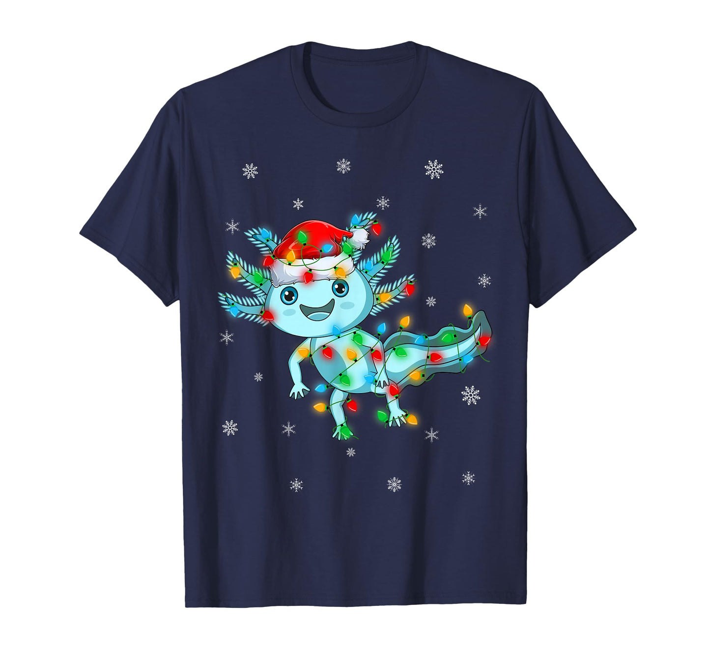 Axolotl Christmas Lights Santa Hat Cute Axolotl Xmas T-Shirt
