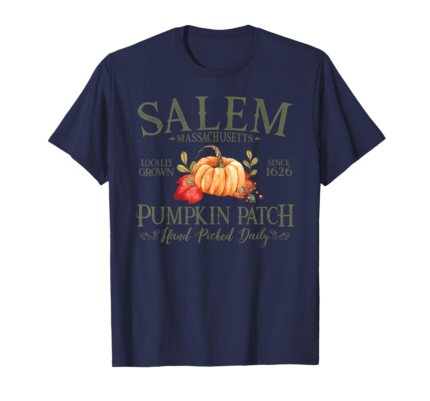 Salem Massachusetts Pumpkin Patch Fall Olive Letters T-Shirt