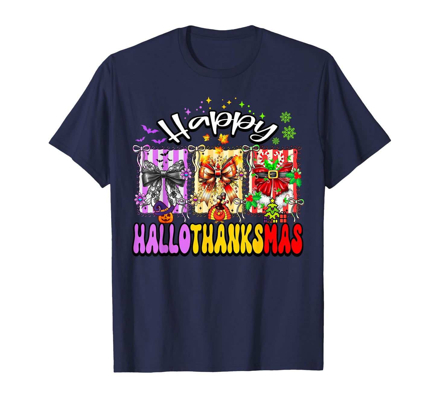 Happy Hallothanksmas Coquette Bow Halloween Thanksgiving T-Shirt
