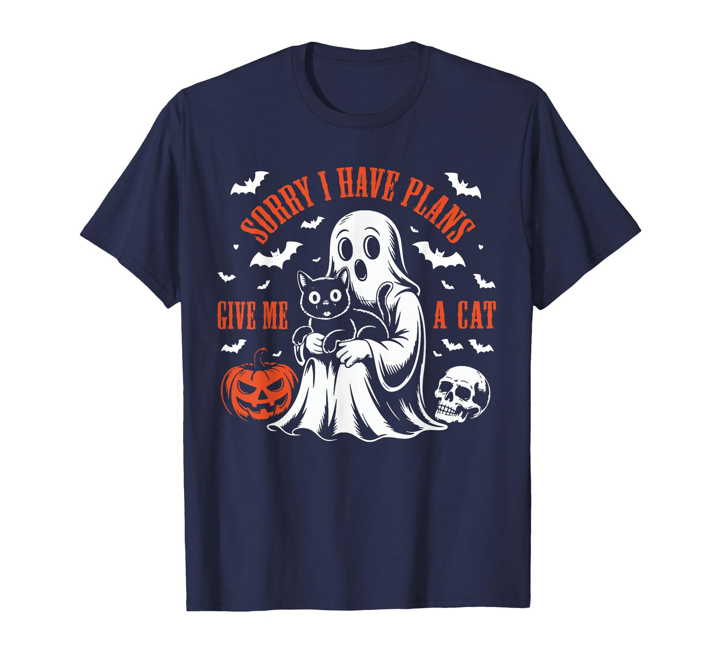 Sorry I Have Plans with My Cats Pumpkin Halloween Ghost Cat T-Shirt