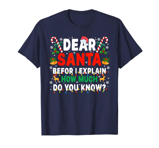 Dear Santa Before I Explain How Much Do You Know Xmas T-Shirt