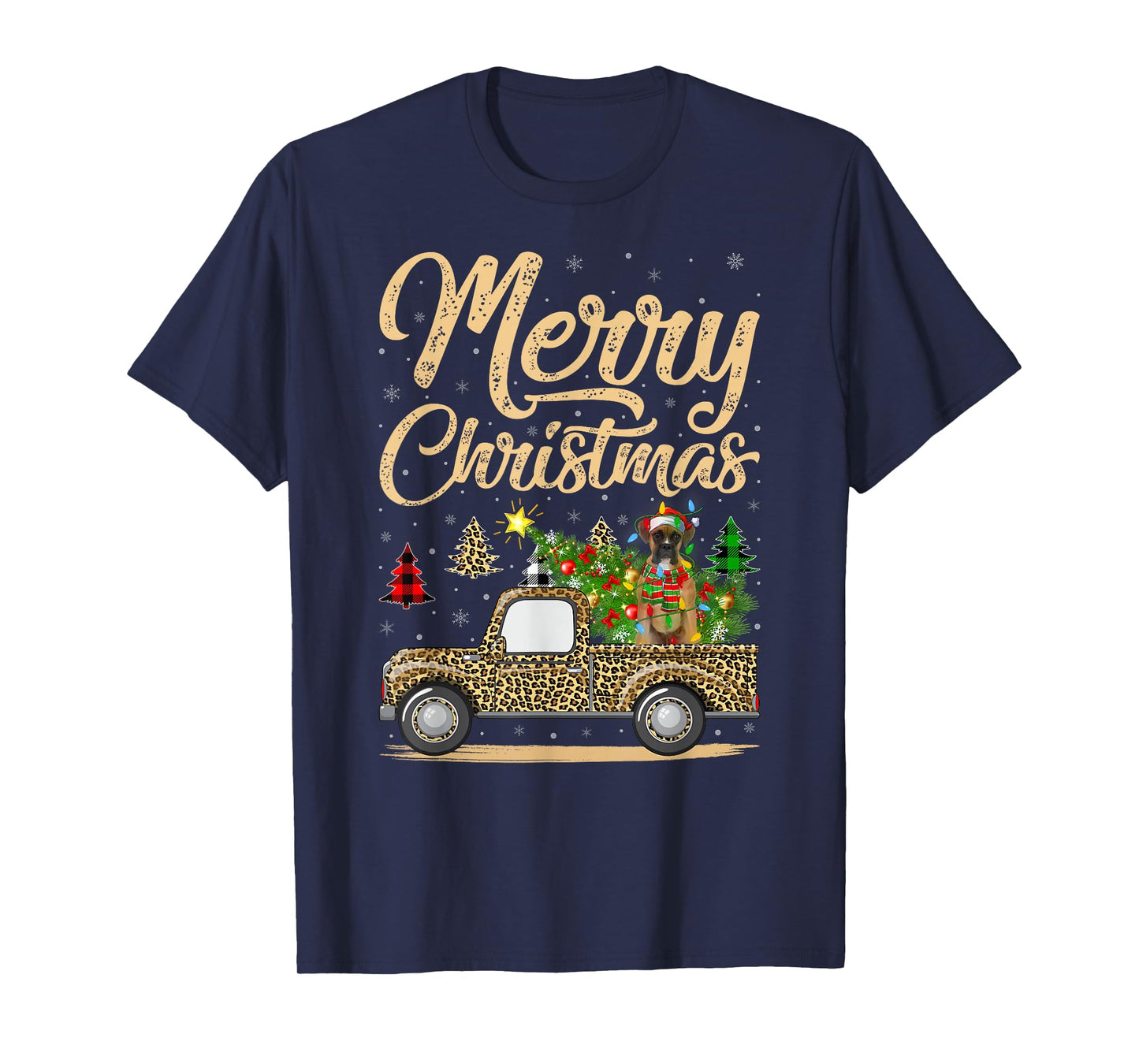 Boxer Dog Christmas Tree Leopard Truck Dog Christmas Xmas T-Shirt