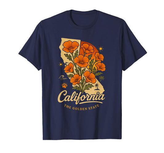 California Poppy Flower Vintage The Golden State Retro T-Shirt