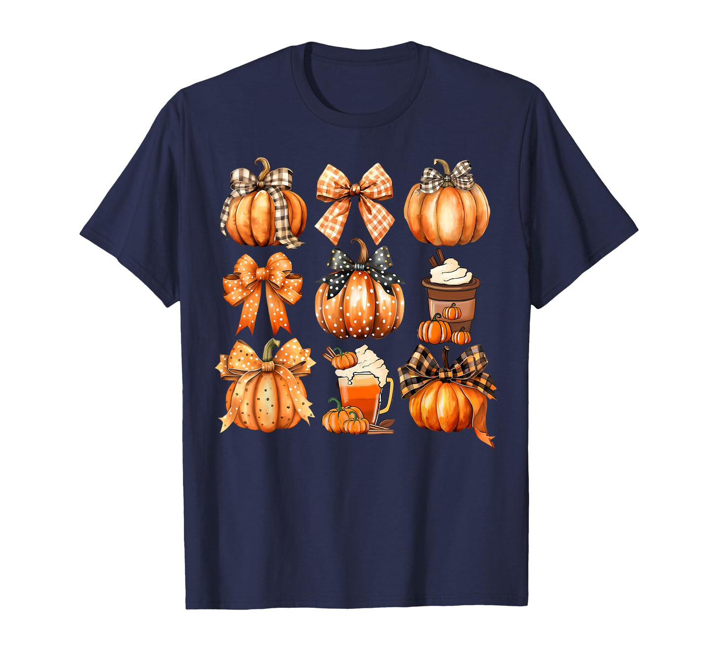 Retro Thanksgiving Pumpkin Coquette Bow Pumpkin Spice Plaid T-Shirt