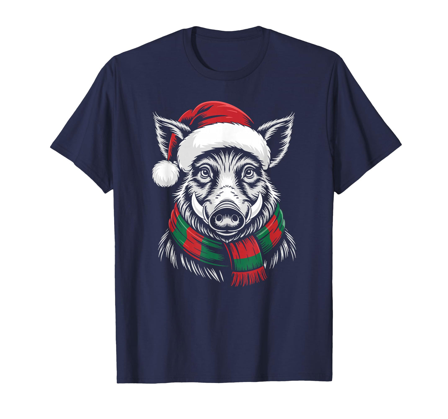 Boar Xmas Santa Hat Scarf Christmas Costume T-Shirt