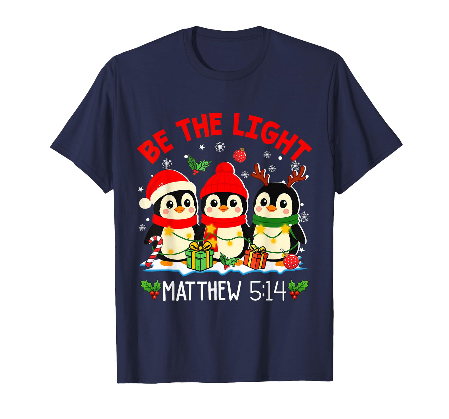 Be Light Christian Merry Christmas Penguin Jesus Women Kids T-Shirt