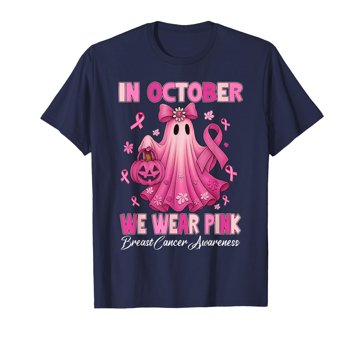 Breast Cancer Women Halloween in October We Wear Pink T-Shirt