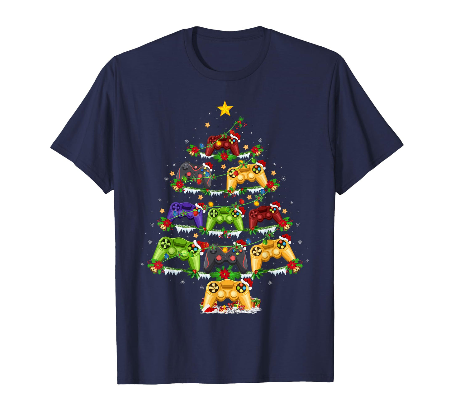 Video Game Controller Christmas Tree Lights Funny Gamer Xmas T-Shirt