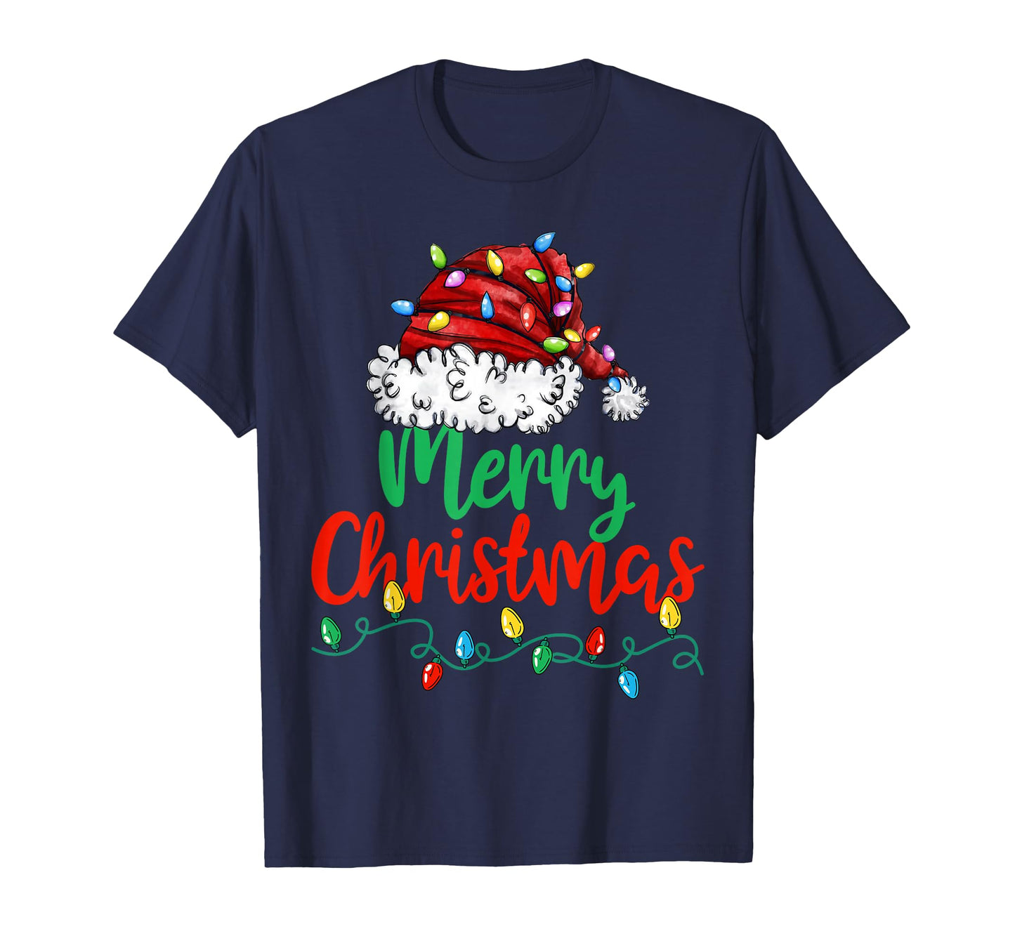 Merry Christmas Lights Santa Hat Xmas Family Men Women T-Shirt