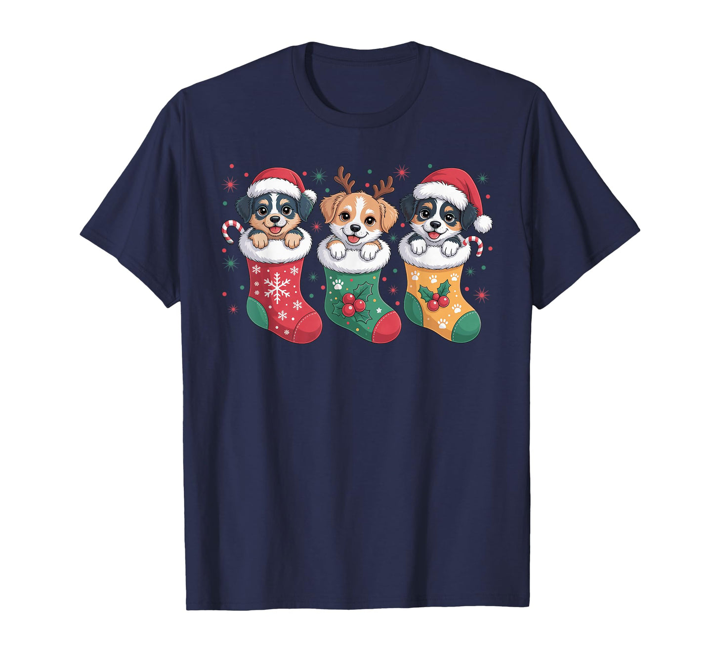 Cute Dog Christmas Pajama Santa Hat Xmas Men Women Boys Kids T-Shirt