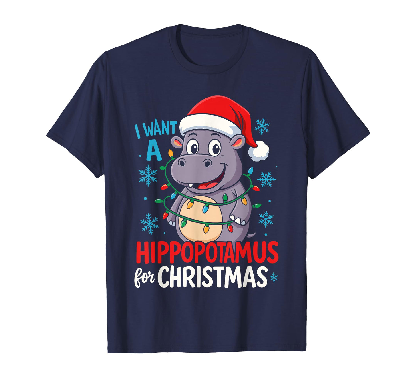 I Want a Hippopotamus for Christmas, Hippo Christmas Lights T-Shirt