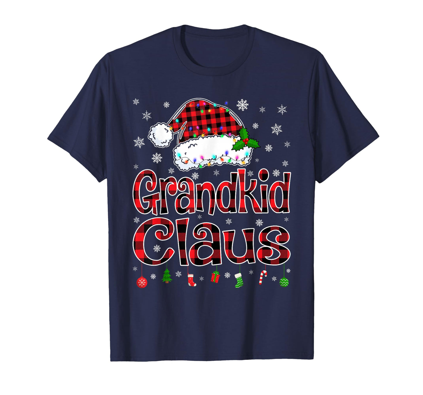 Grandkid Claus Christmas Lights Xmas Pajama Matching Family T-Shirt