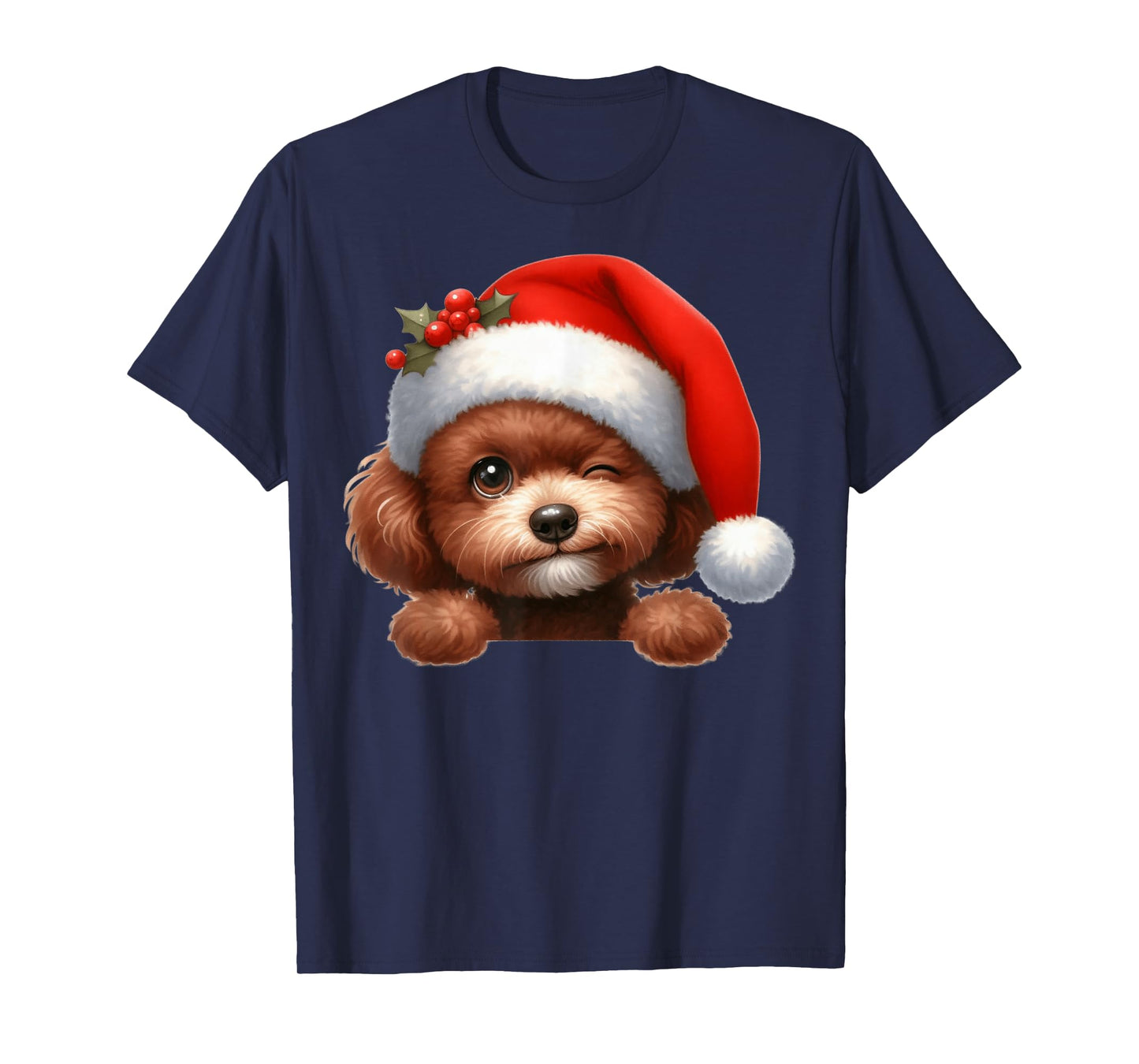 Golden Poodle Dog Christmas Santa Hat Dog Mom Dad T-Shirt