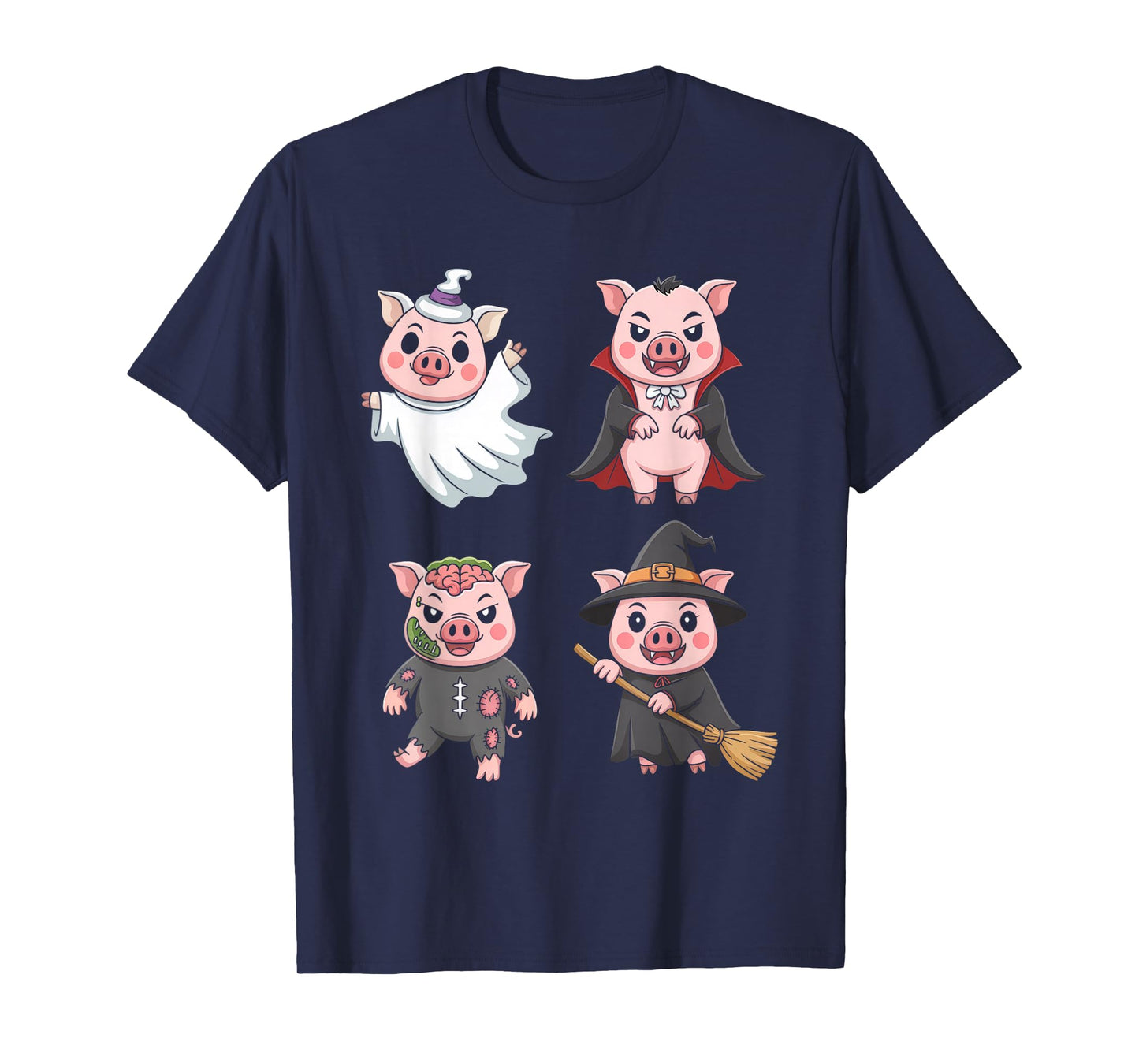 Pig Spooky Witch Boo Zombie Cute Pig Halloween Boys & Girls T-Shirt