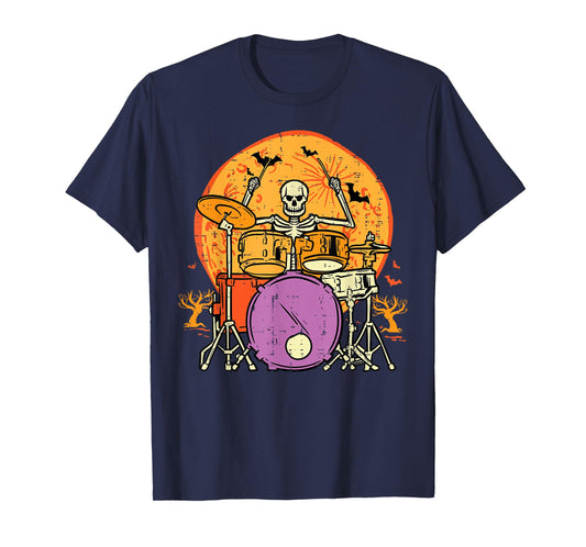 Halloween Skeleton Drummer Costume Rock Rocker Men Boys Kids T-Shirt