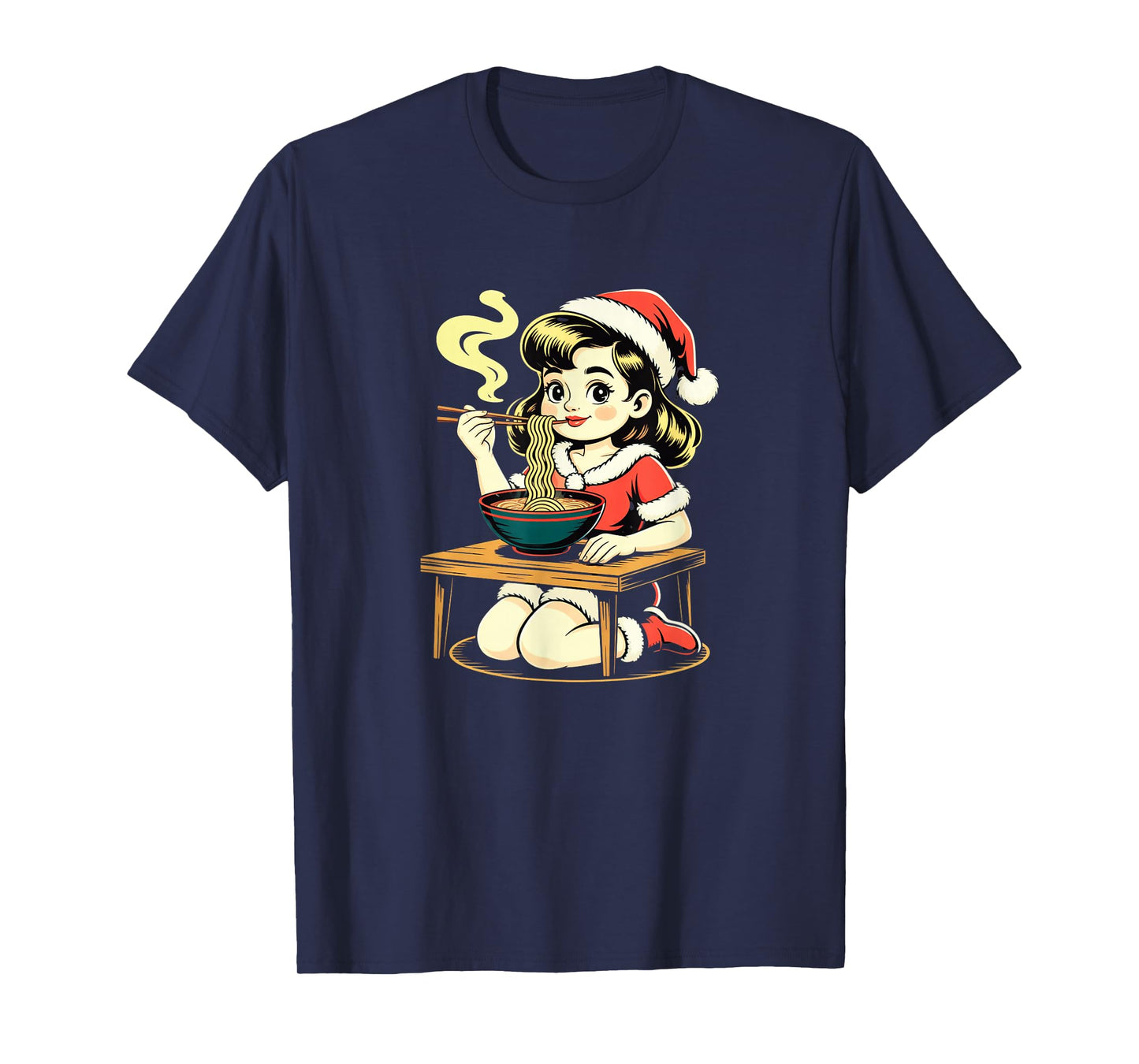 Anime Ramen Xmas Kawaii Santa Girl Eating Japanese Noodles T-Shirt
