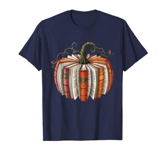 Vintage Book Pumpkin Autumn Fall Librarians Bookworm Teacher T-Shirt