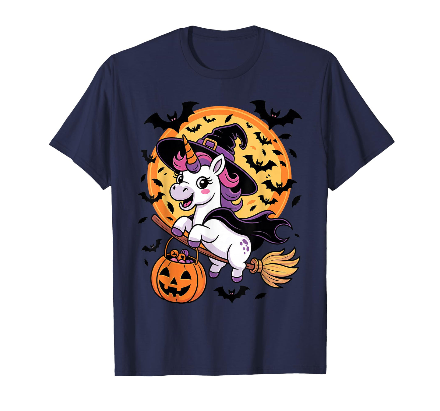 Unicorn Witch Jack-o-Lantern Candy Bucket Halloween Costume T-Shirt