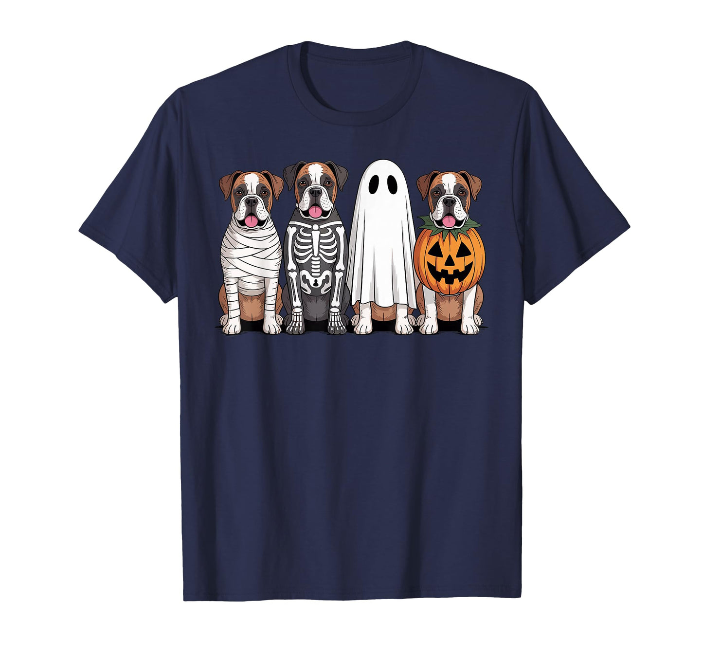 Spooky Ghost Boxer Dog Pumpkin Halloween Skeleton T-Shirt