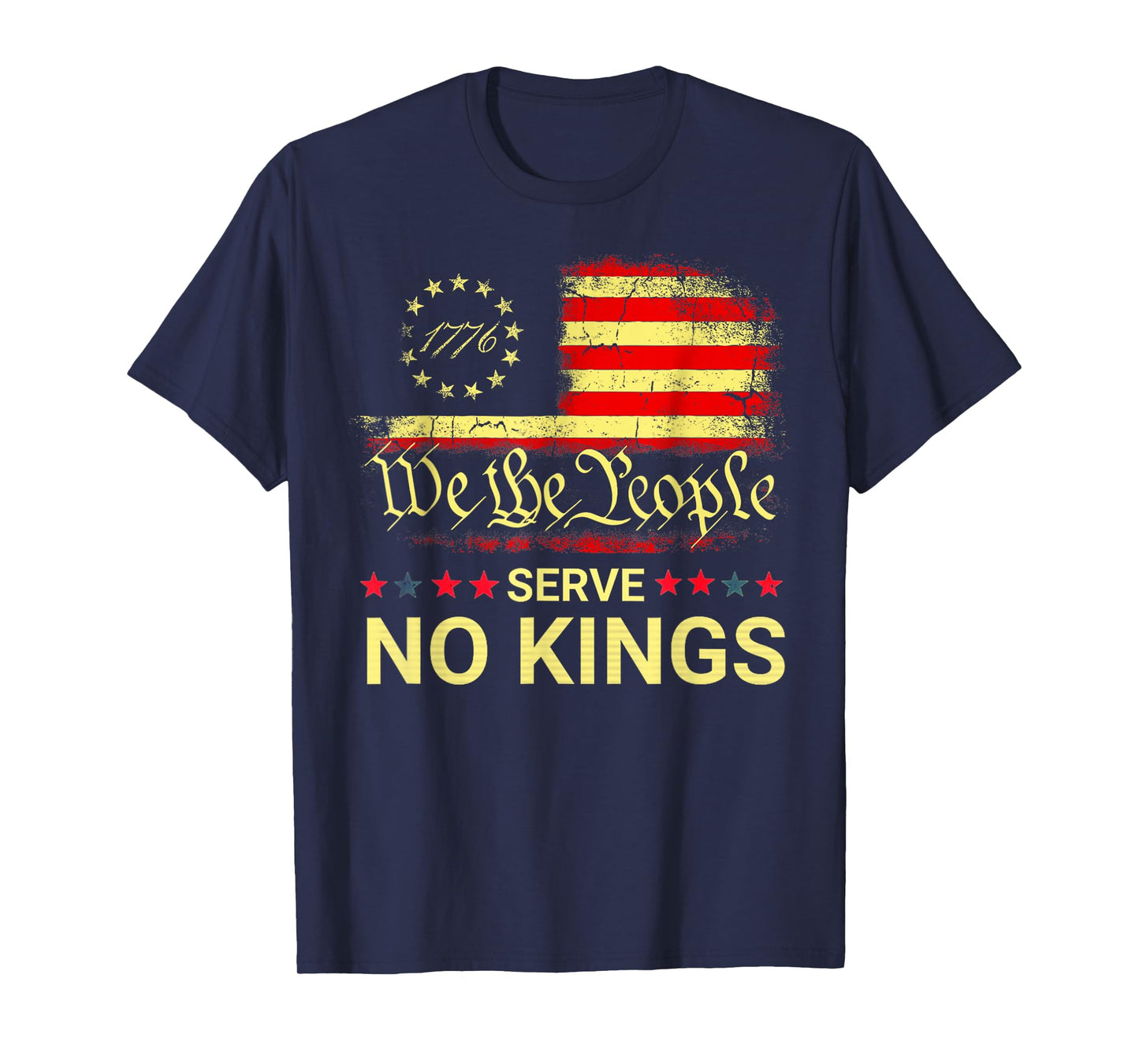 No Kings in America Since 1776 Distressed USA Flag Vintage T-Shirt