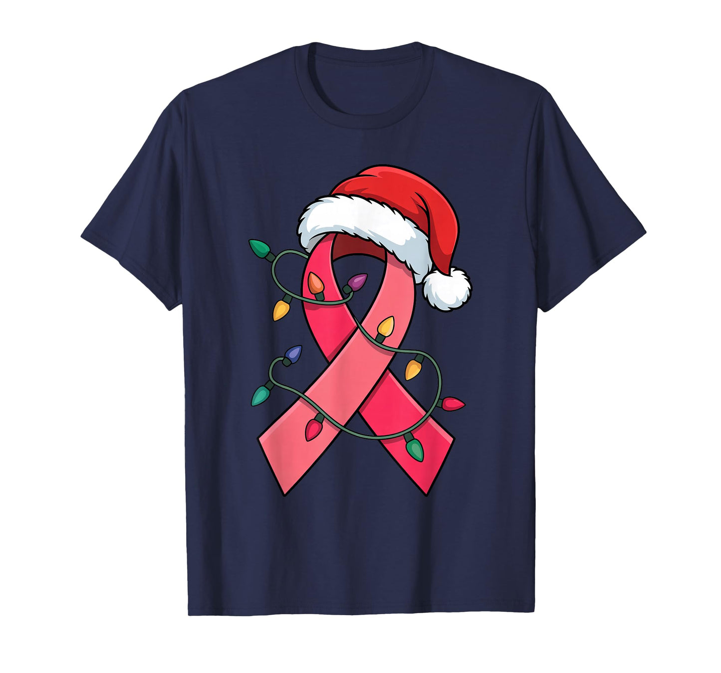 Breast Cancer Survivor Pink Ribbon with Christmas Santa Hat T-Shirt