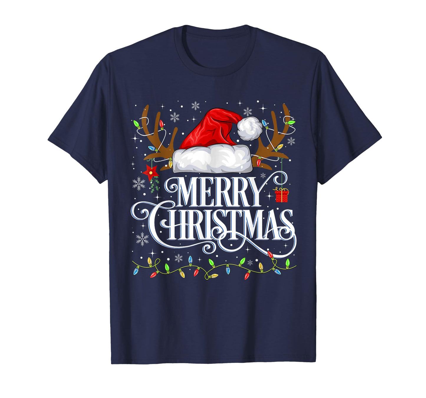 Merry Christmas Xmas Lights Santa Pajamas Snowflake Holiday T-Shirt