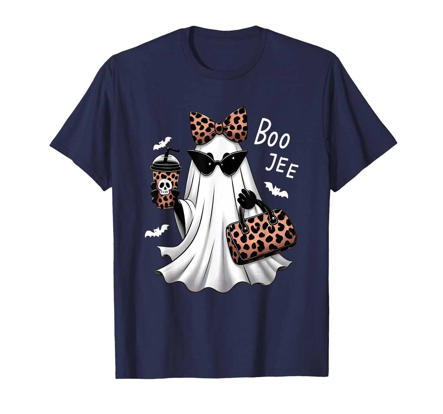 Coquette Leopard Ghost Coffee Boo-JEE Halloween Boujee Ghost T-Shirt