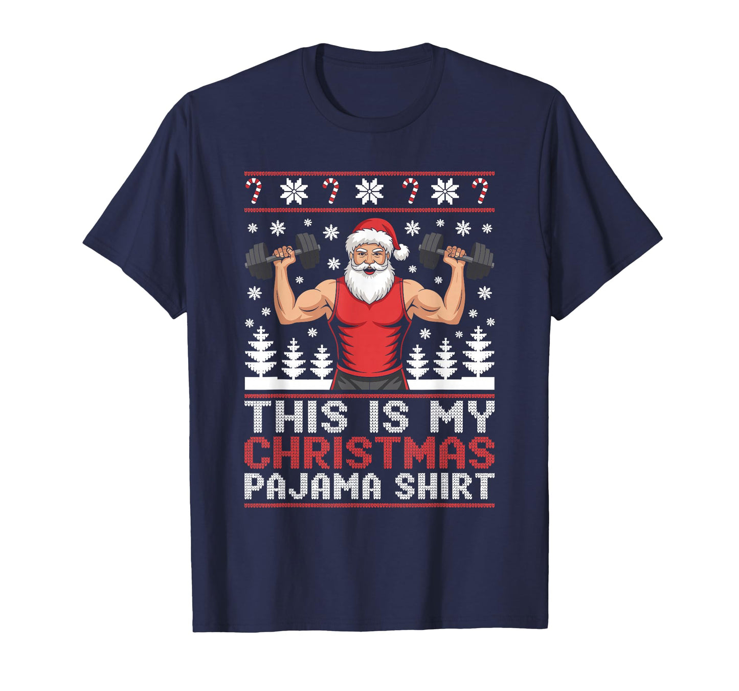 Santa Weightlifting Ugly Christmas Sweater Fitness Deadlift T-Shirt