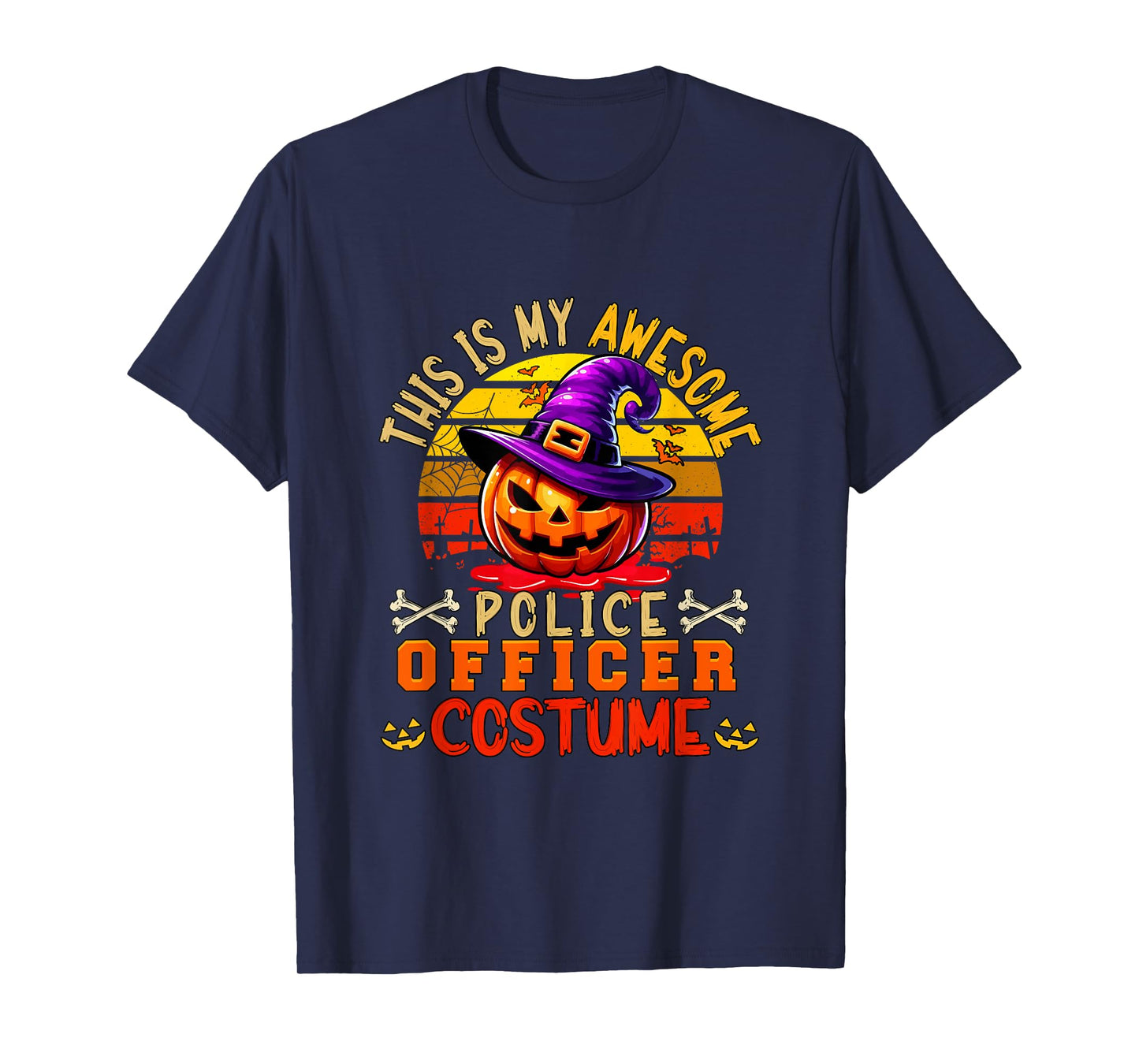 Vintage My Awesome Police Officer Costume Carved Pumpkin T-Shirt